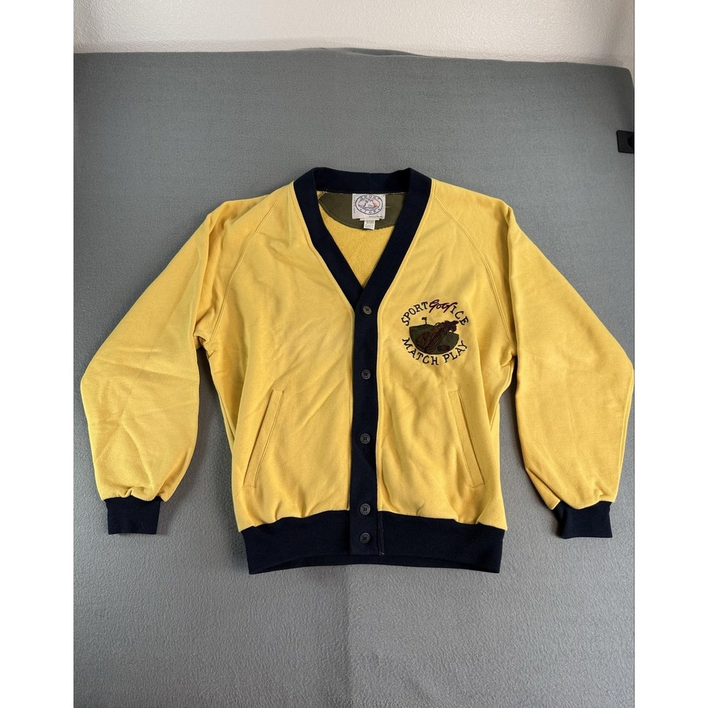 Sport Ice By Iceberg Sweater Mens L Yellow V Neck Cardigan Golf Match Play